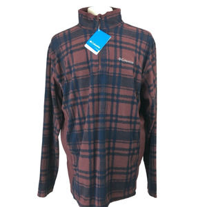 Columbia Mens Maroon Red Navy Plaid Pine Ridge Fleece Half Zip Pullover Size XL